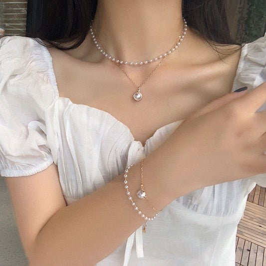 Retro Choker Double-Layers Pearl Necklace